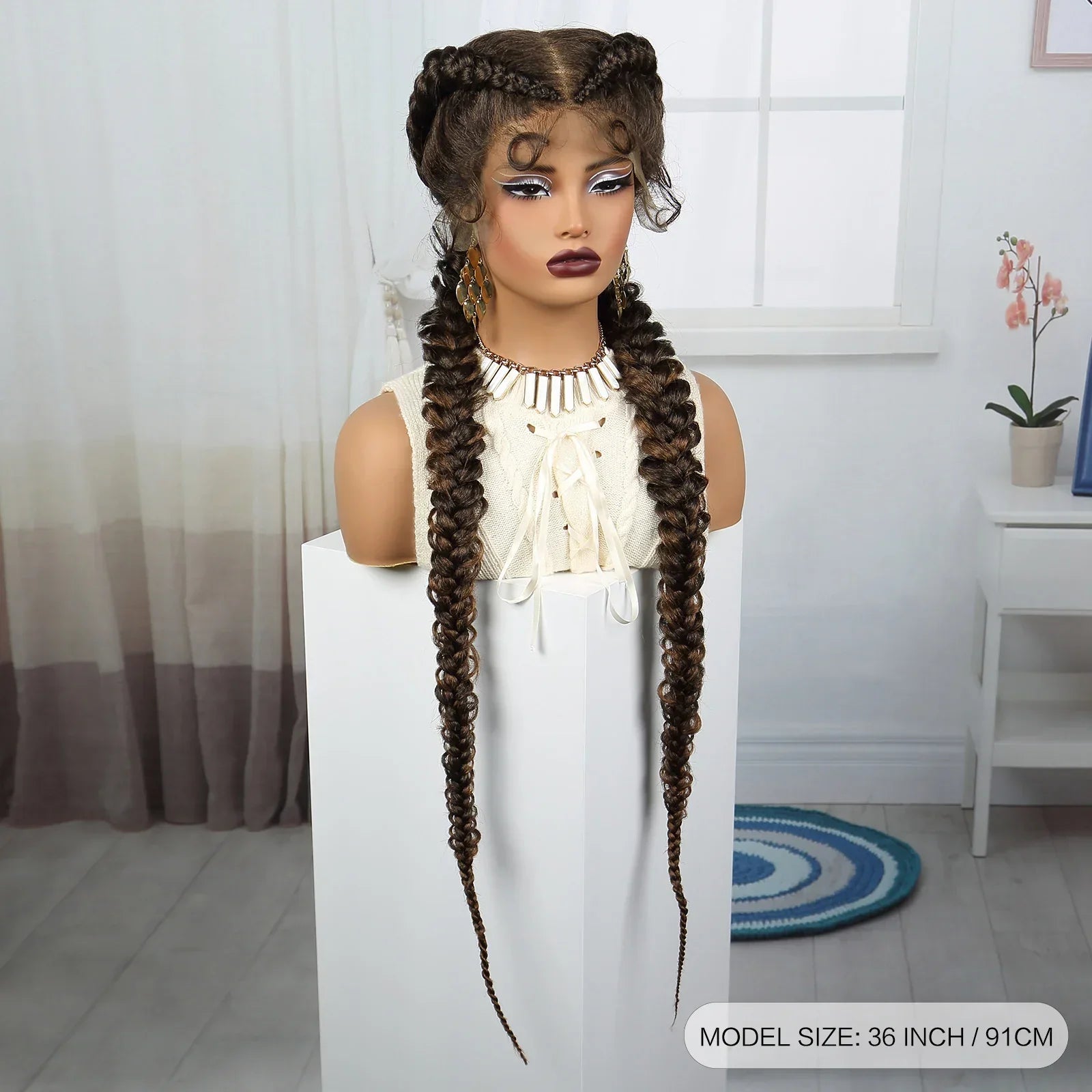 36" Blonde Twisted Braids Wig | Transparent Lace Front | Baby Hair