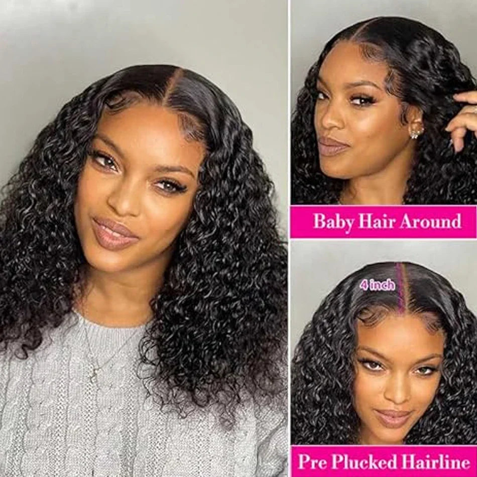 16 Inch Loose Water Wave Malaysian 13x4 Lace Front Wig Short Bob Wet & Wavy Glueless 4x4 Closure