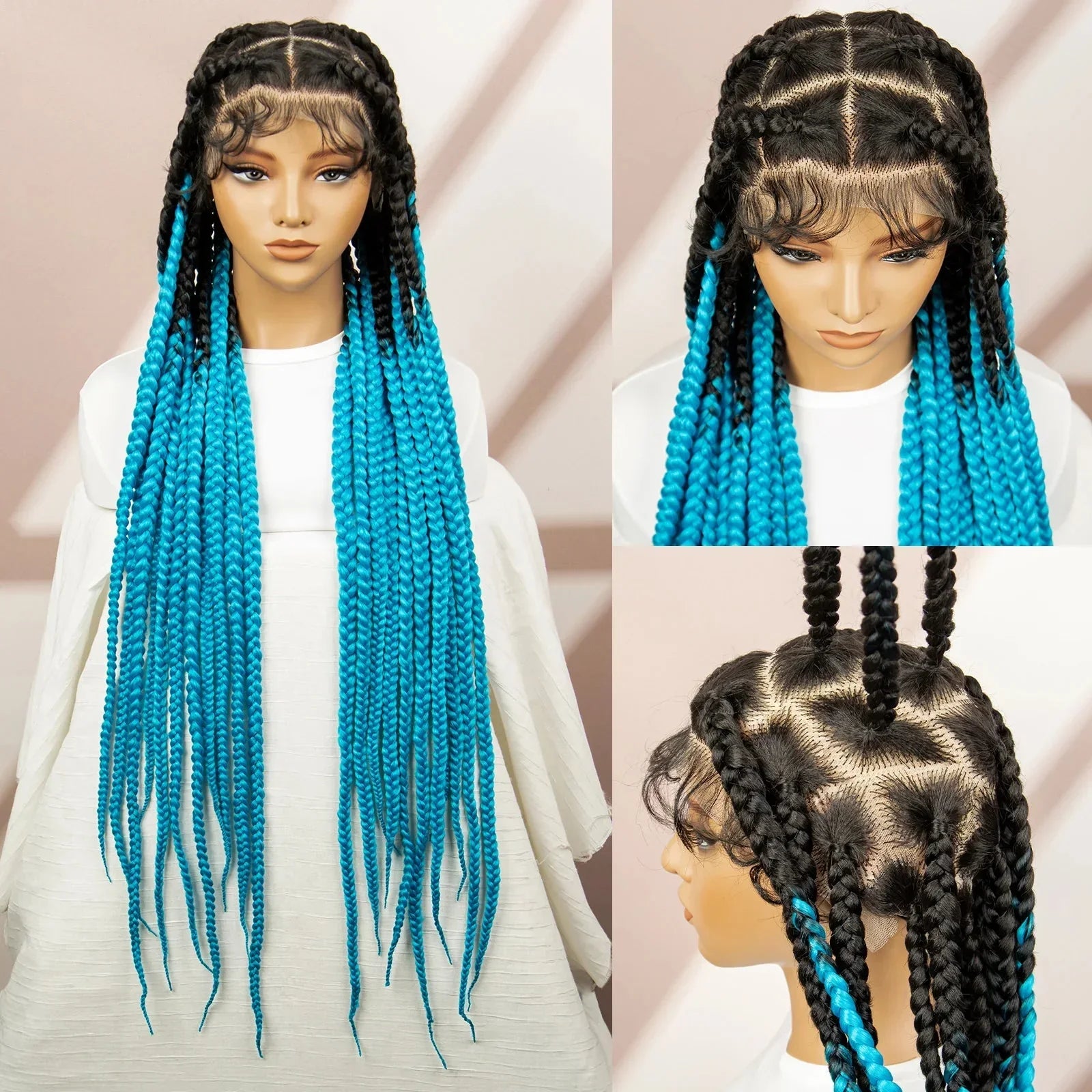 36" Purple Knotless Box Braids Wig | Transparent Full Lace | Baby Hair | Synthetic