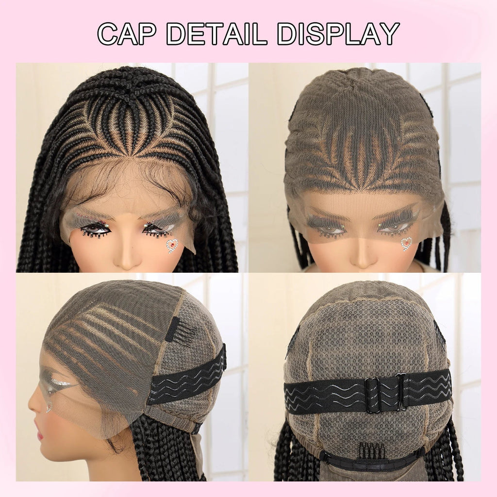 36" Cornrow & Knotless Box Braids Wig | Full Lace | Baby Hair | Twist Accents | Kanekalon Hair