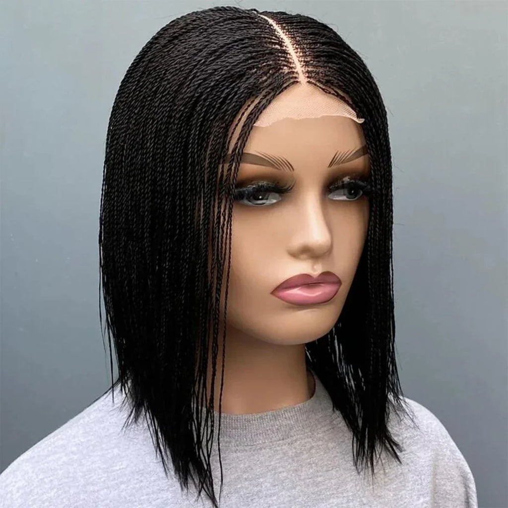 8-10" Micro Twist Braided Wig | 2*6 Lace Center Part | Braided Lace Front Wig | Kanekalon Fiber