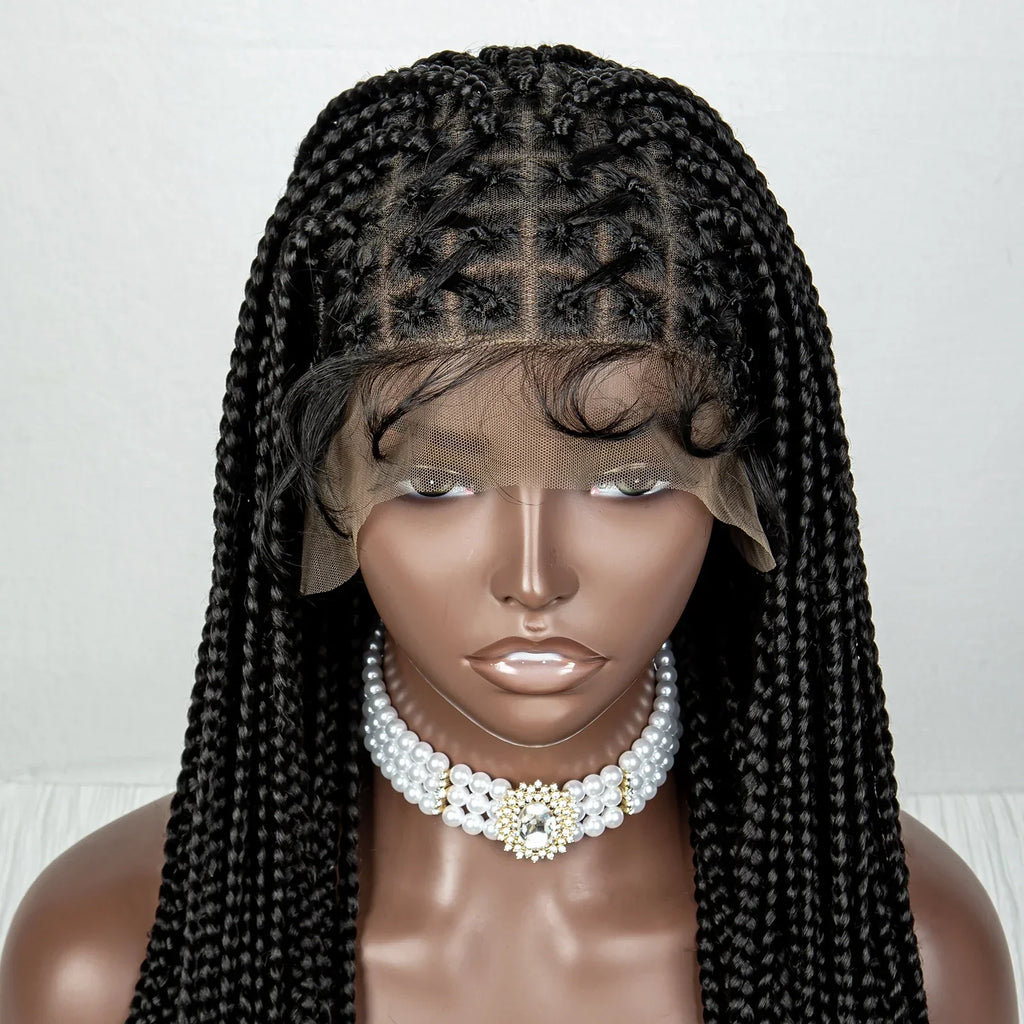 36" Pink Knotless Cornrow Braids Wig | Transparent Full Lace | Baby Hair
