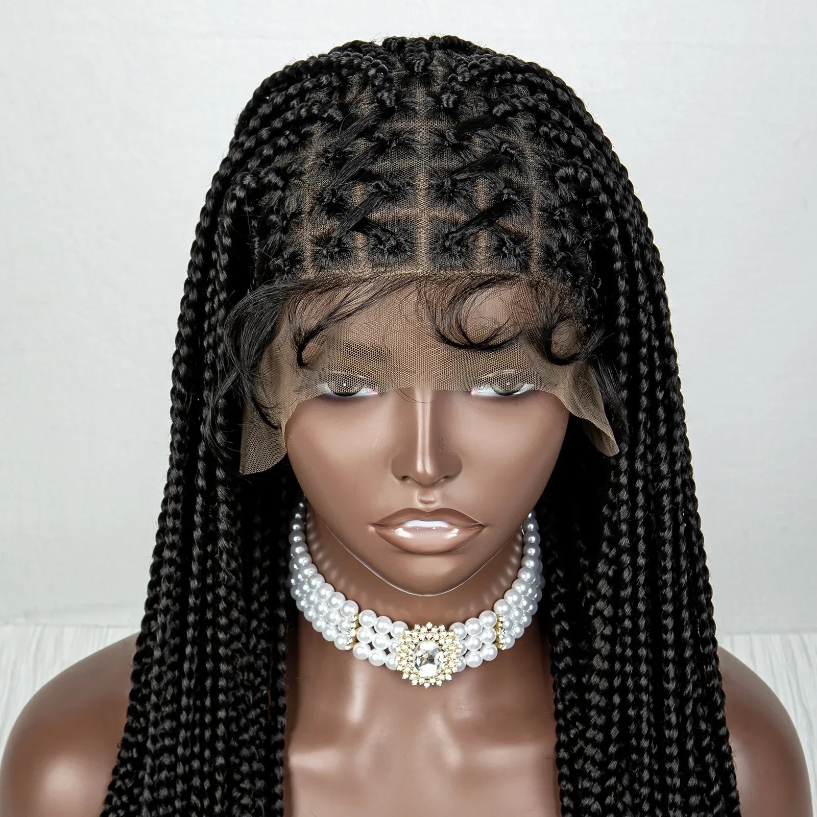 36" Pink Knotless Cornrow Braids Wig | Transparent Full Lace | Baby Hair