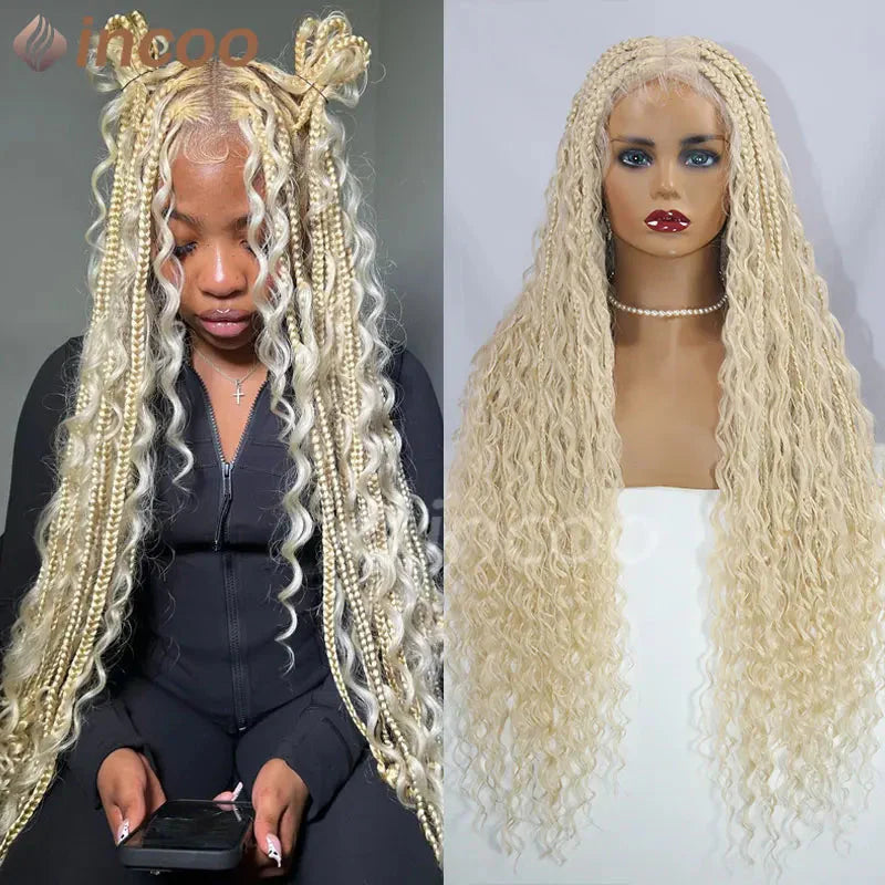 613 Blonde & Burgundy Butterfly Braids Wig | 36" Full Lace | Goddess Locs & Box Braids