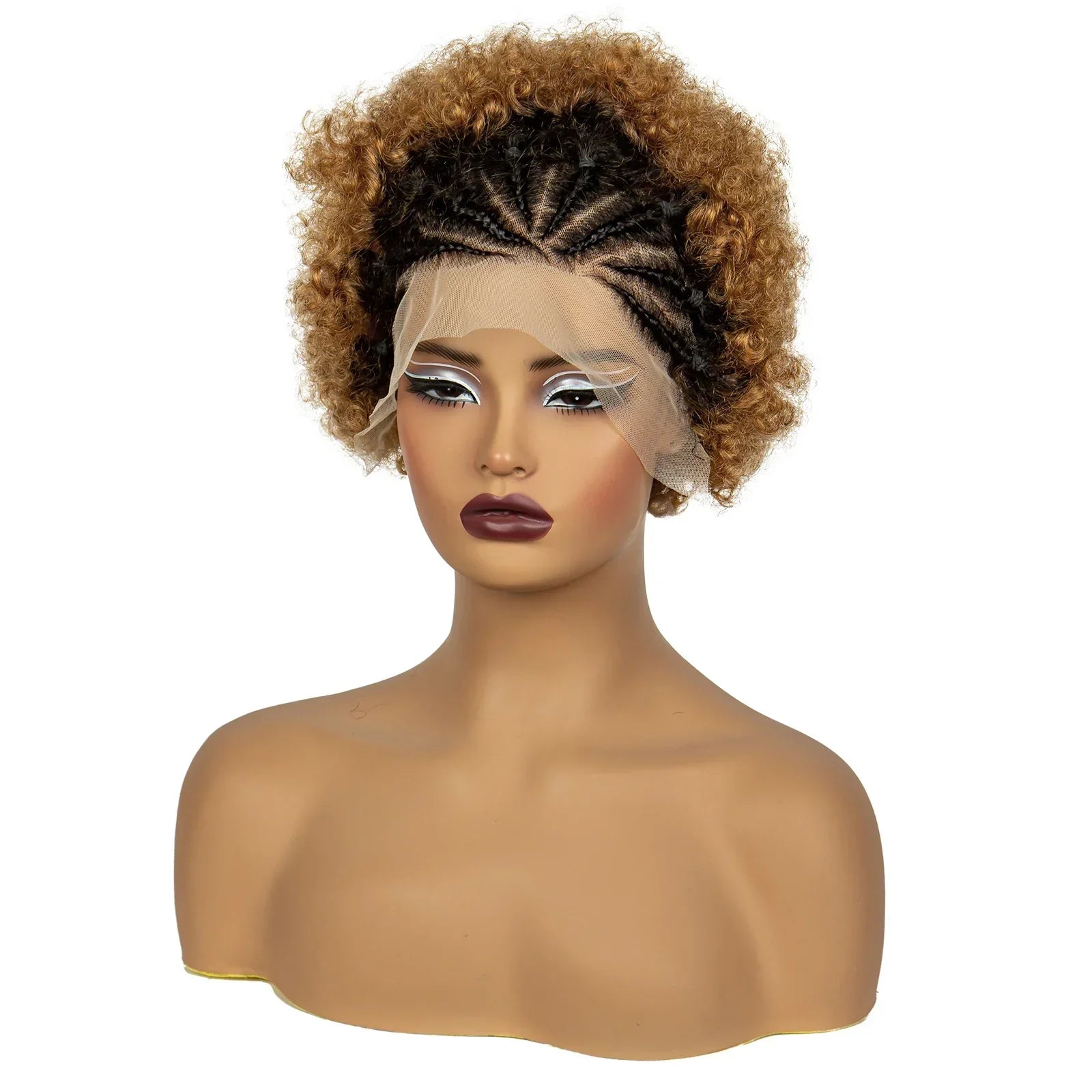 6" 1B/4 Afro Kinky Curly Cornrow Braids Bob Wig | 13x4 Lace Frontal