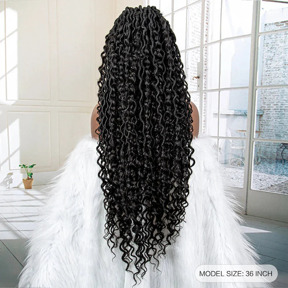 36" Knotless Dreadlock Braided Full Lace Wig | Curly Ends | Synthetic Locs Braids | Black Women