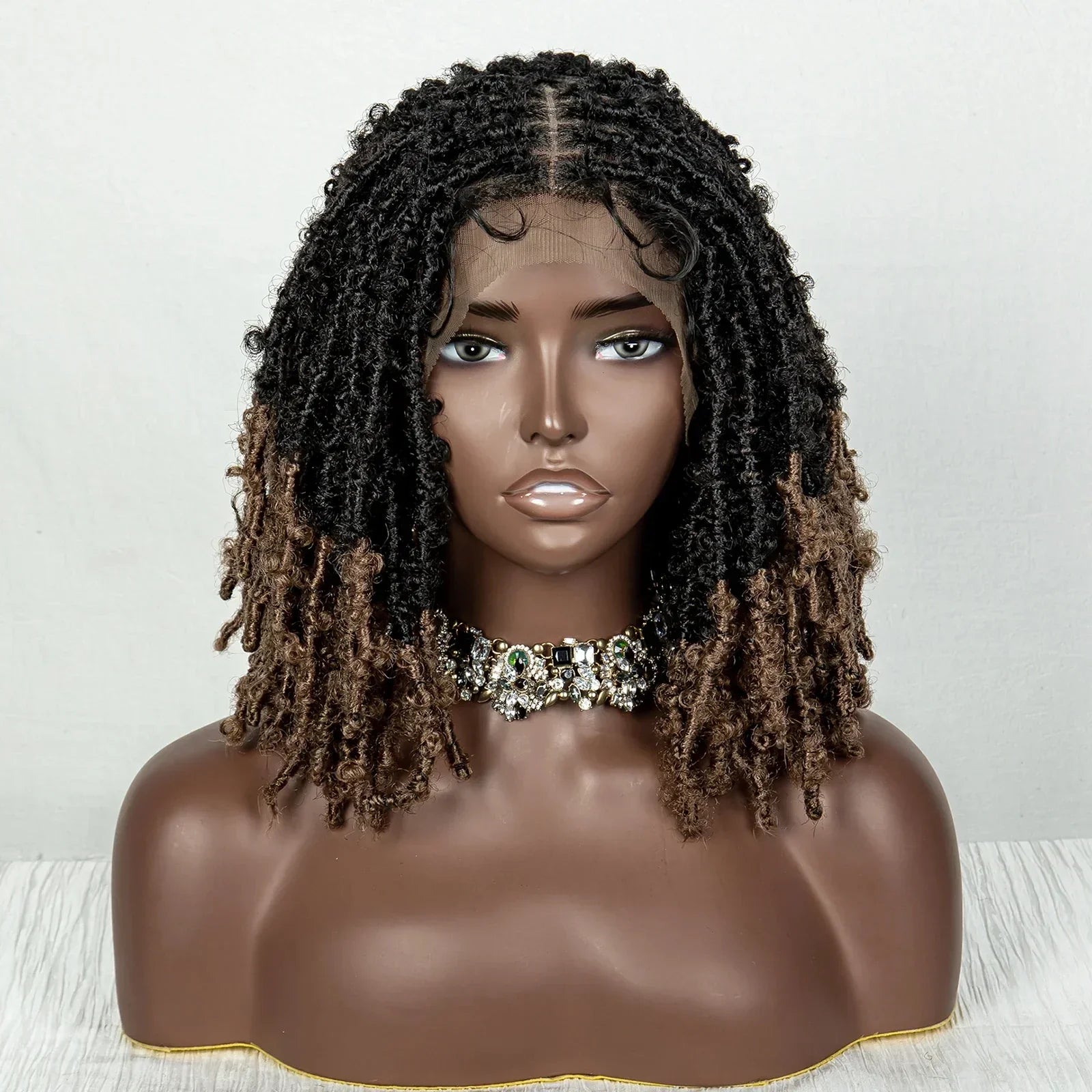 14 Inch Butterfly Locs Bob Wig | Transparent Lace Front Synthetic Braiding Hair (Crochet Braids)