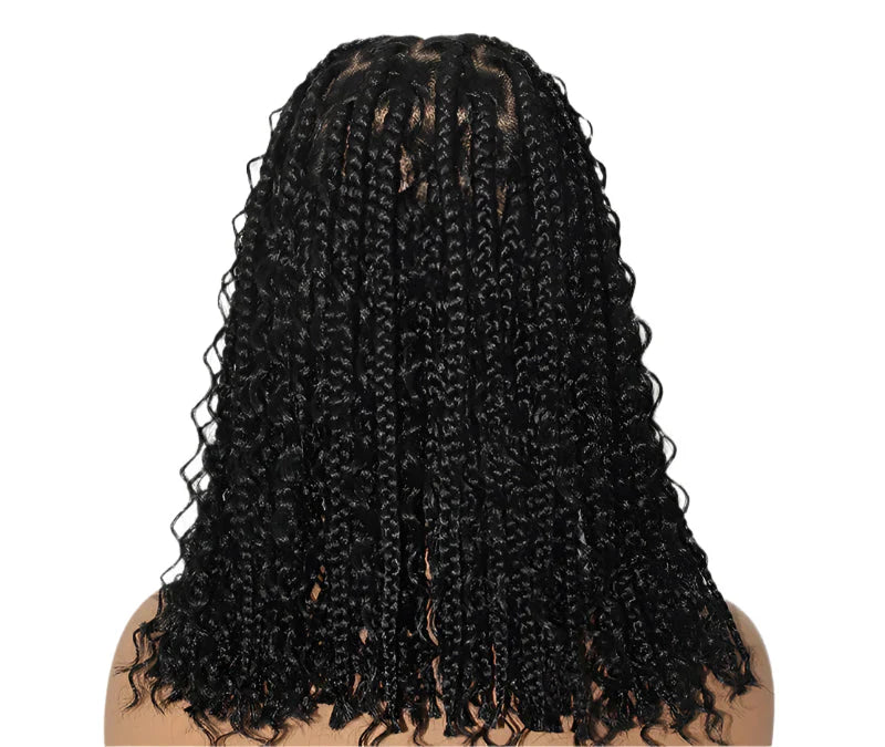 12" Bohemian Cornrow & Knotless Box Braids Bob Wig | Curly Goddess Ends | Full Lace Front