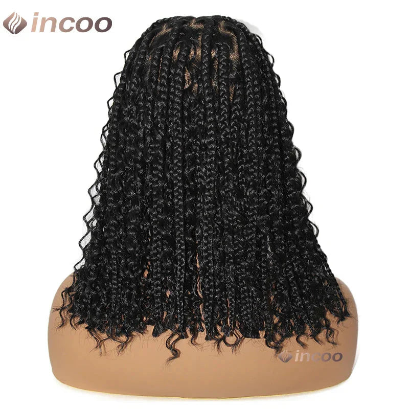 12" Boho Bob Braided Wig | Goddess Knotless Braids | 360 Full Lace | Curly Ends | Baby Hair