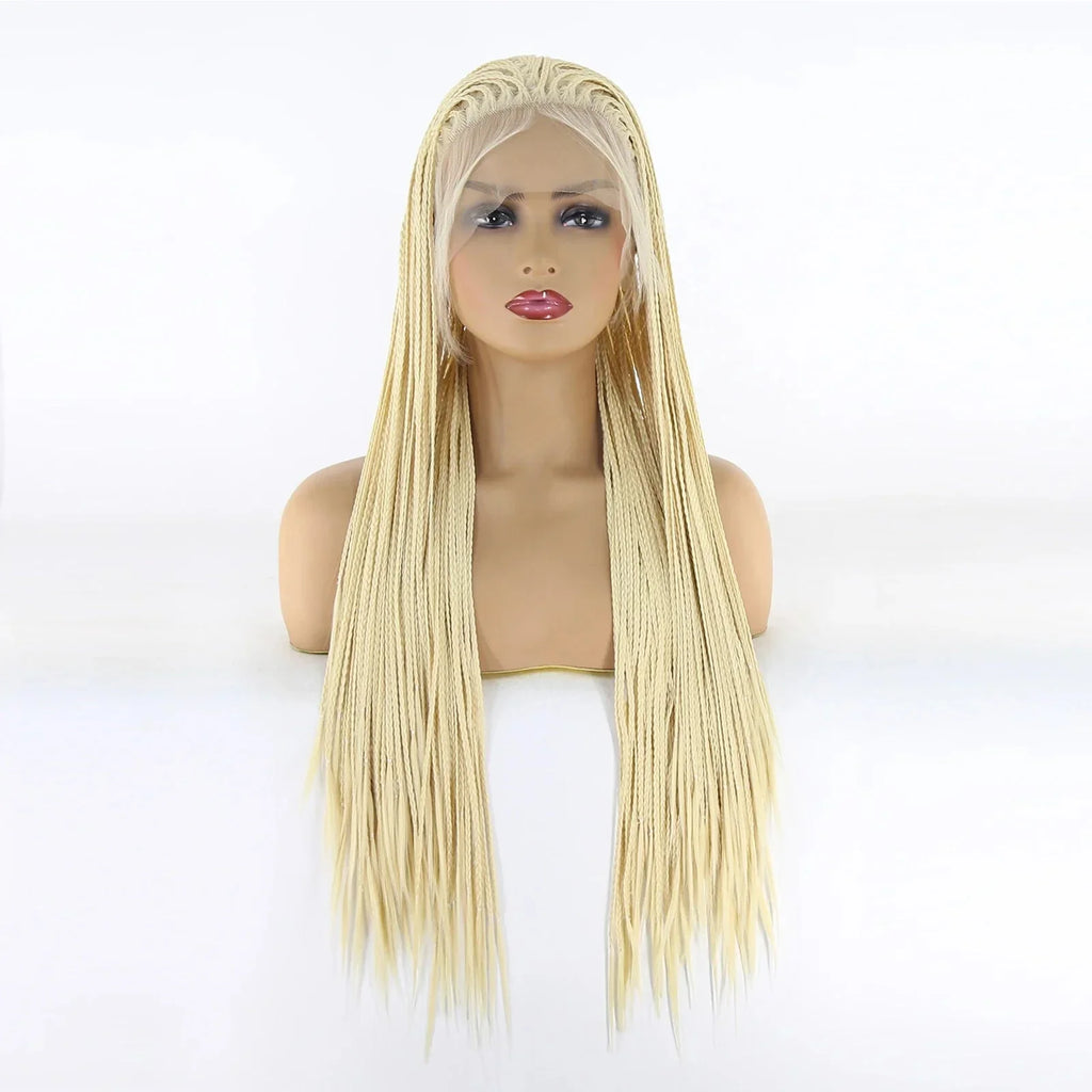 613 Blonde Box Braids Wig | Long Synthetic Lace Front | Heat Resistant | Black Women
