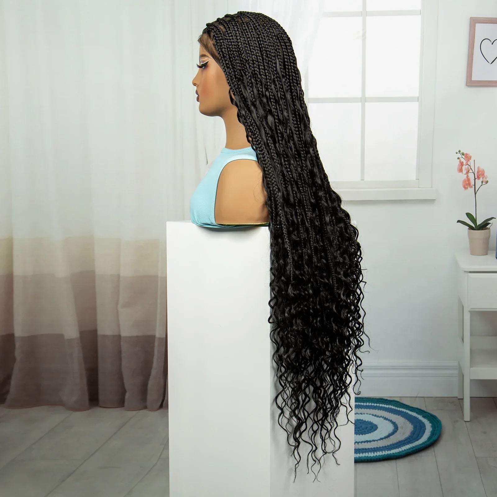 36" Blonde Boho Knotless Braids Wig | Curly Ends | HD Full Lace | Baby Hair