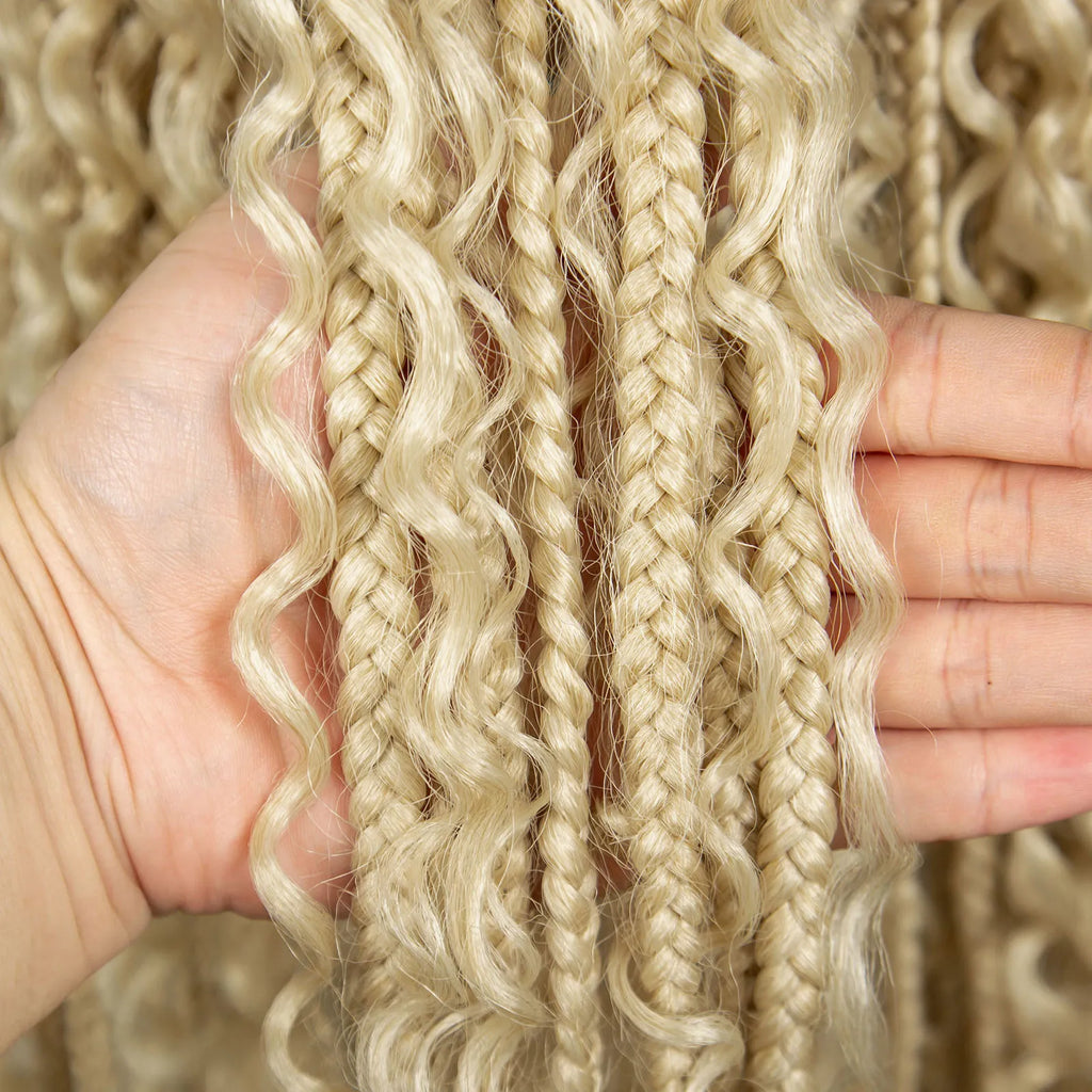 36 Inch Boho Knotless Box Braids Full Lace Wig | Transparent Lace Synthetic Braided Wig with Curly Ends