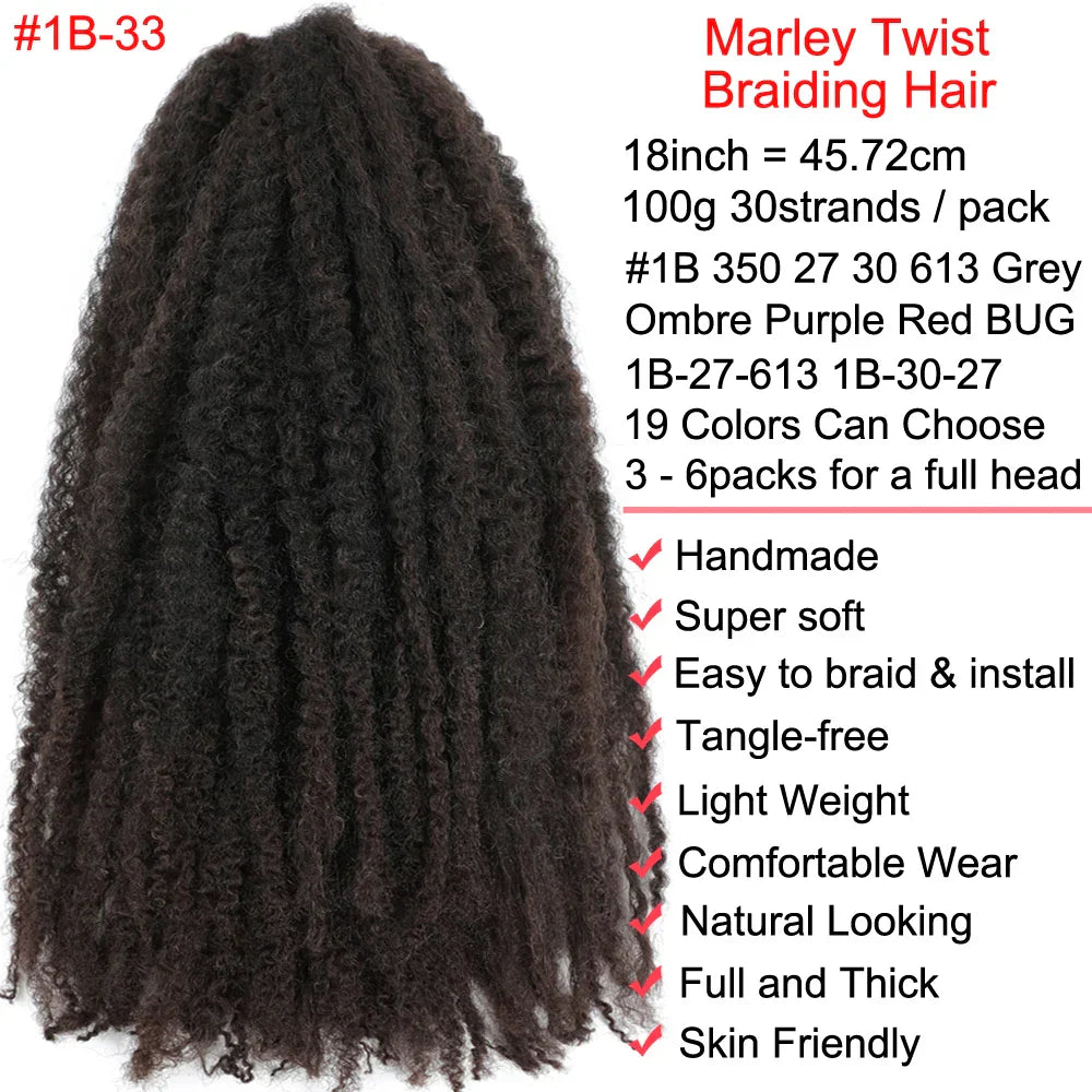 18" Marley Twist Braiding Hair | Crochet Braids | Afro Twist Kinky Hair Extensions | Ombre Colors | 30 Strands/Pack