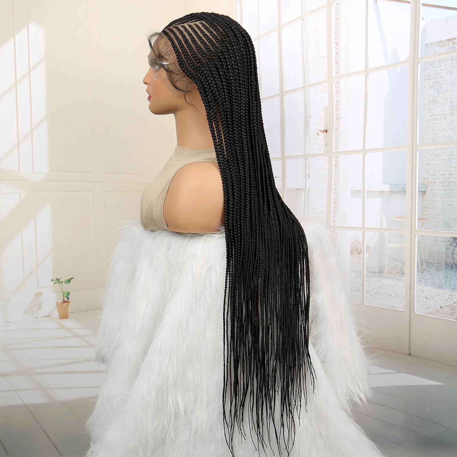 36" Cornrow & Knotless Box Braids Wig | Full Lace | Baby Hair | Twist Accents | Kanekalon Hair