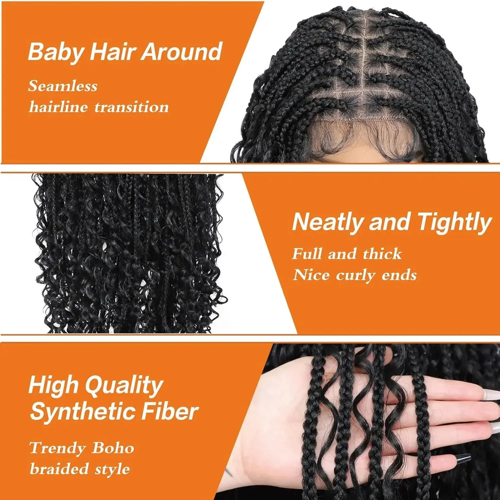 36" Double Lace Front Box Braided Wig | Cornrow Twist | Baby Hair | Synthetic Braids for Black Women