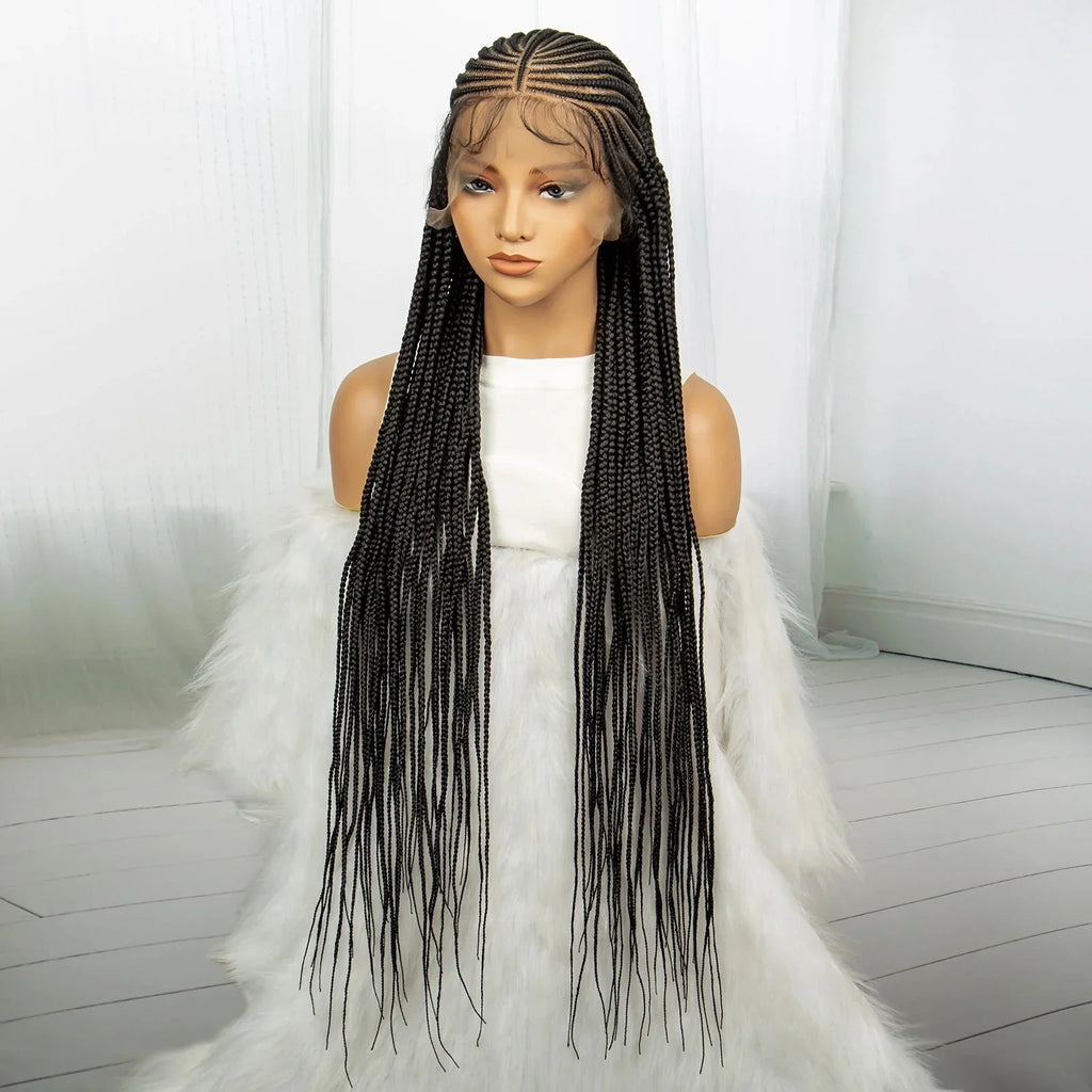 36" Knotless Cornrow Braided Wig | Full Lace | Box Braids | Synthetic Braiding Hair | Black Women