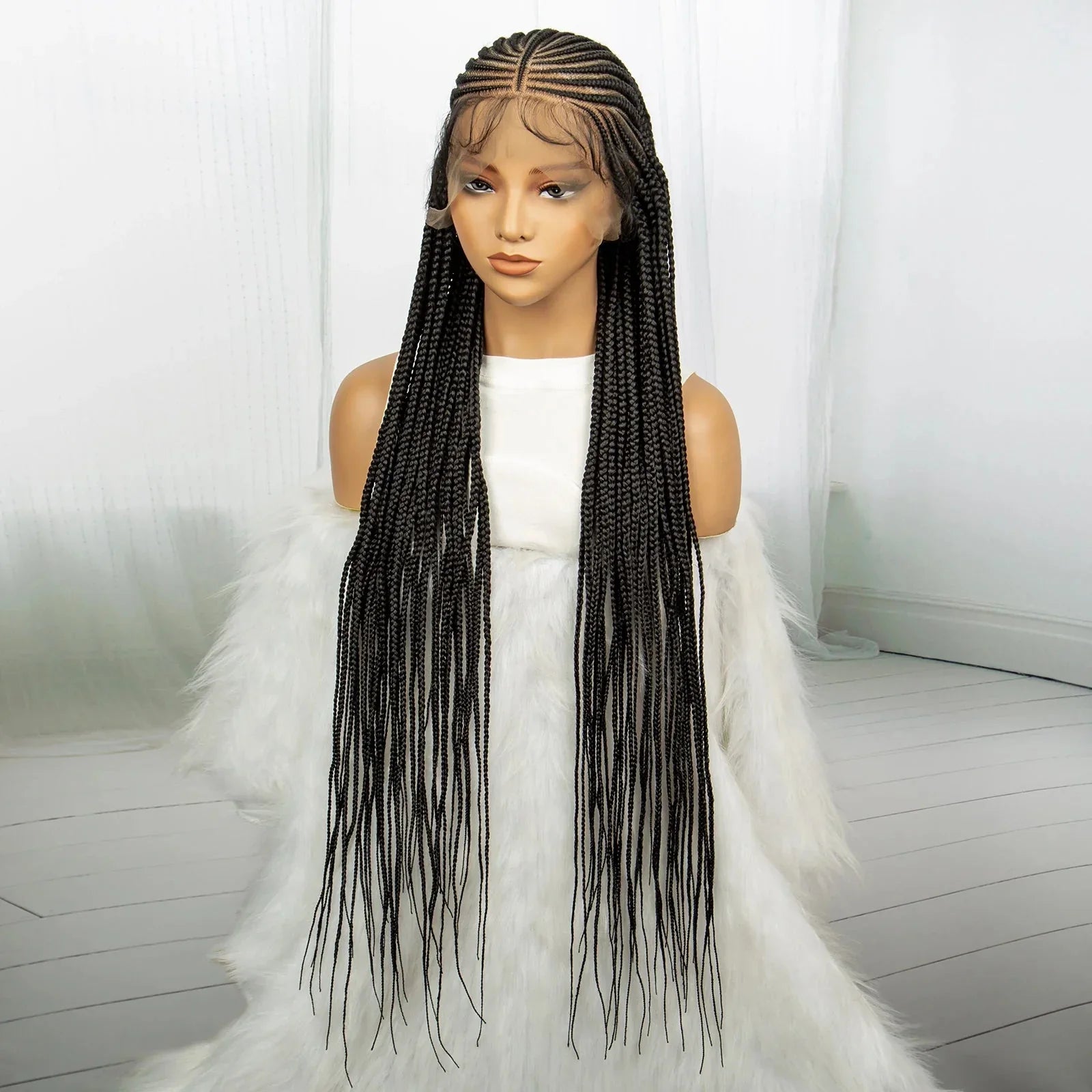 36" Knotless Cornrow Braided Wig | Full Lace | Box Braids | Synthetic Braiding Hair | Black Women
