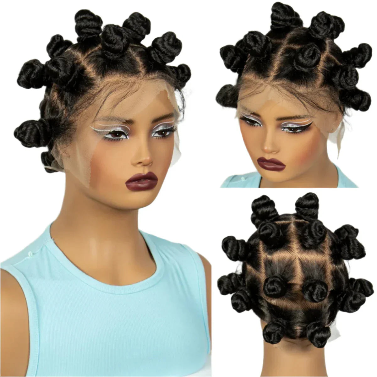 3-in-1 Handmade Bantu Braids Wig | Knotless Box & Faux Locs Options | Full Lace