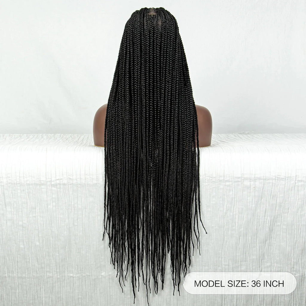 36" Full Lace Box Braided Cornrow Wig | Long Straight Braids | Baby Hair | Synthetic Afro Braiding Wig