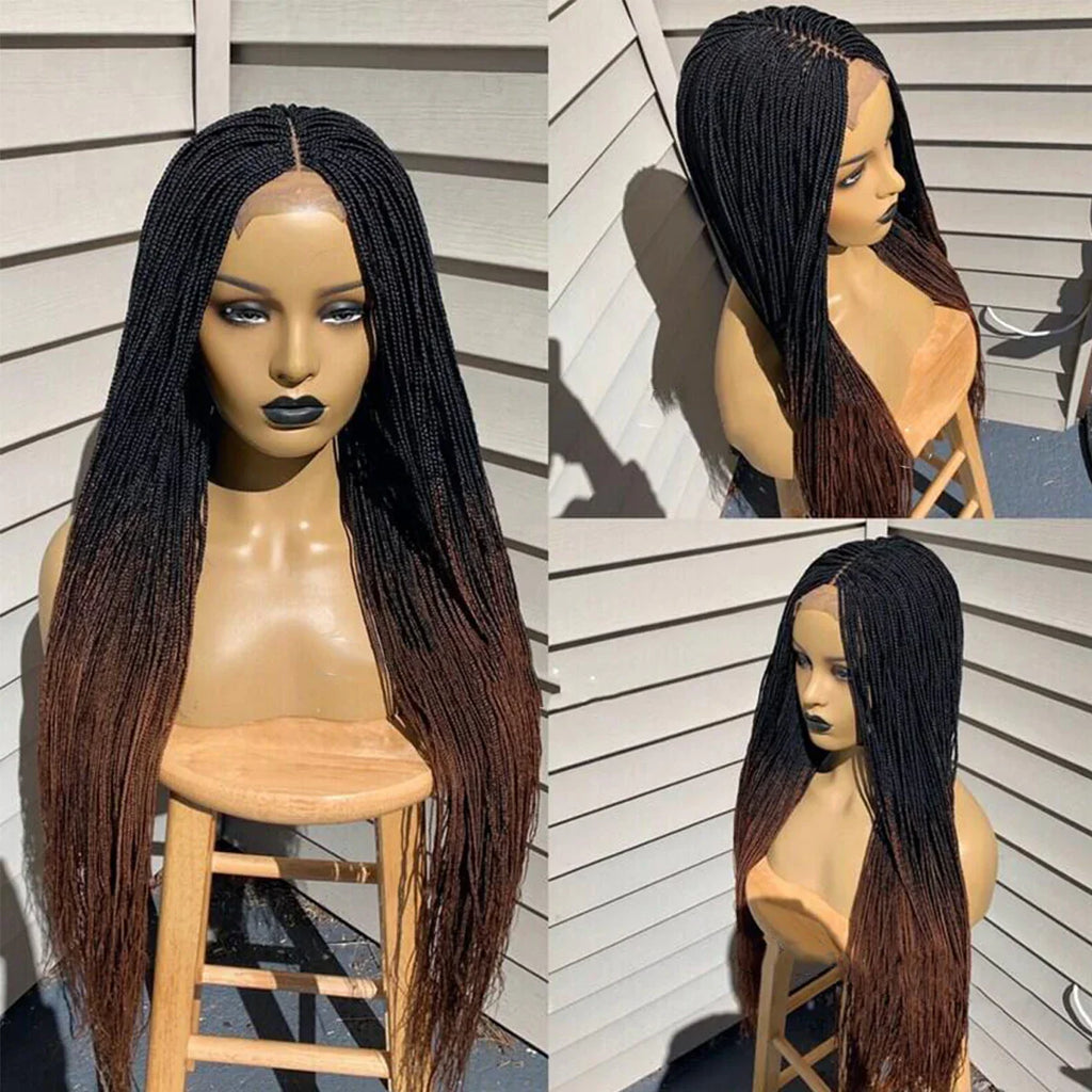 28" Platinum Grey Box Braided Wig | Full Lace | Kanekalon Synthetic Hair | Choose Lace Color