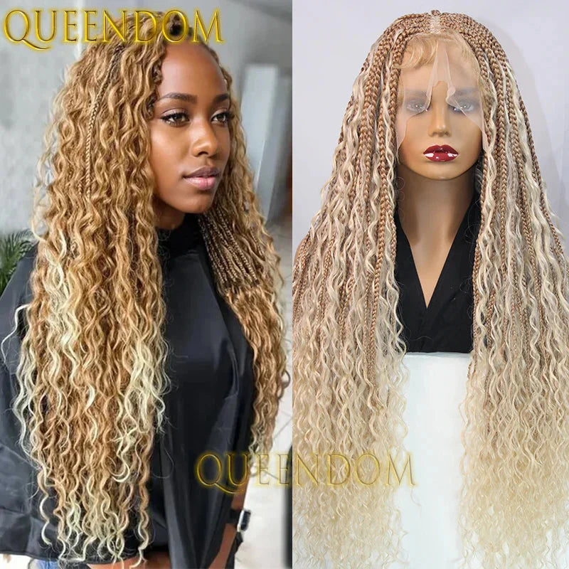 32" Ombre Blonde Boho Braids Wig | Goddess Locs & Cornrows | Full Lace | Synthetic