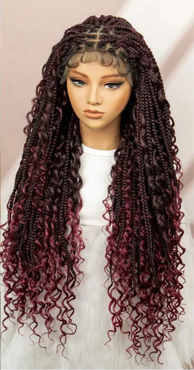 32" Boho Knotless Box Braids Wig | Lace Front | Baby Hair | Black Women