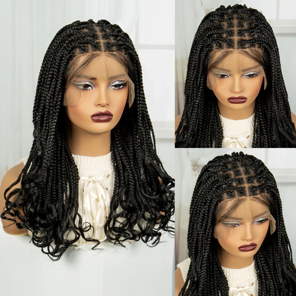 22" 1B/30 Ombre Knotless Braids Wig | Wavy Ends | Full Lace Boho Style