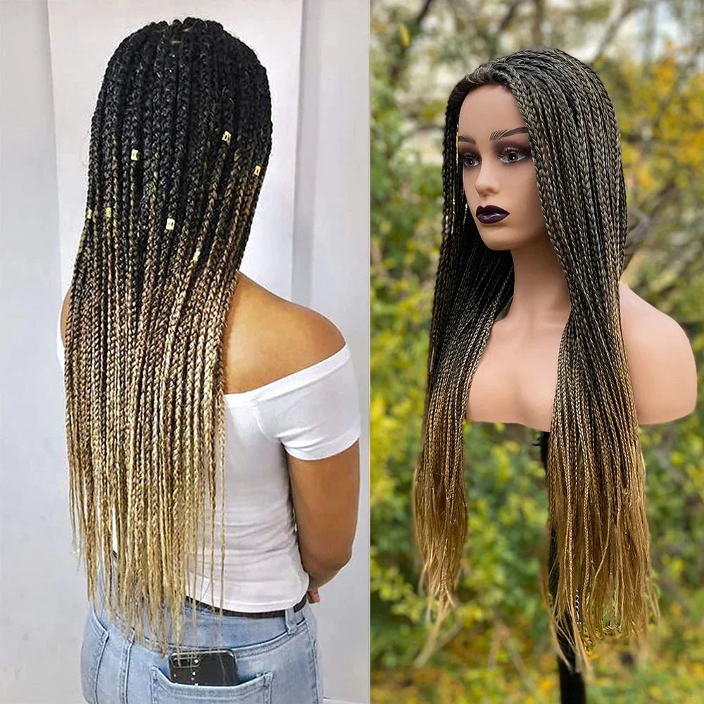 26" Ombre Box Braided Wig for Black Women | Long Synthetic Cosplay Braiding Hair | Heat Resistant Crochet Wigs