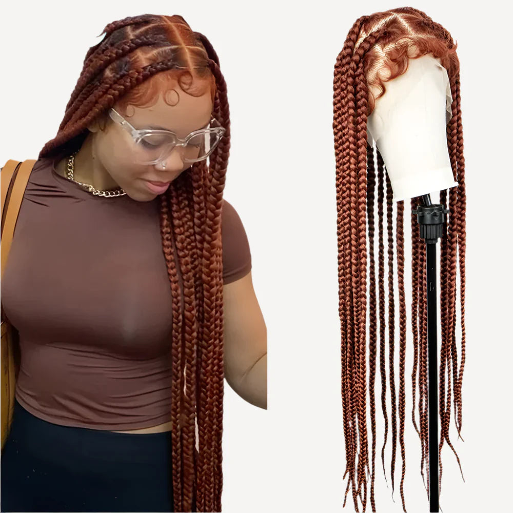 36" Ginger Cornrow & Jumbo Box Braids Wig | Full Lace | #350 Color | Knotless | KIMA Wigs