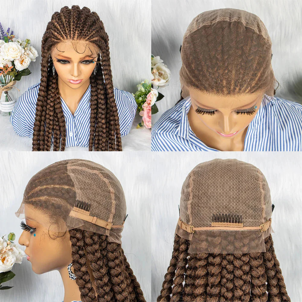 36" Box Braids Full Lace Wig | Baby Hair | Heat Resistant Synthetic Braids | Black Women