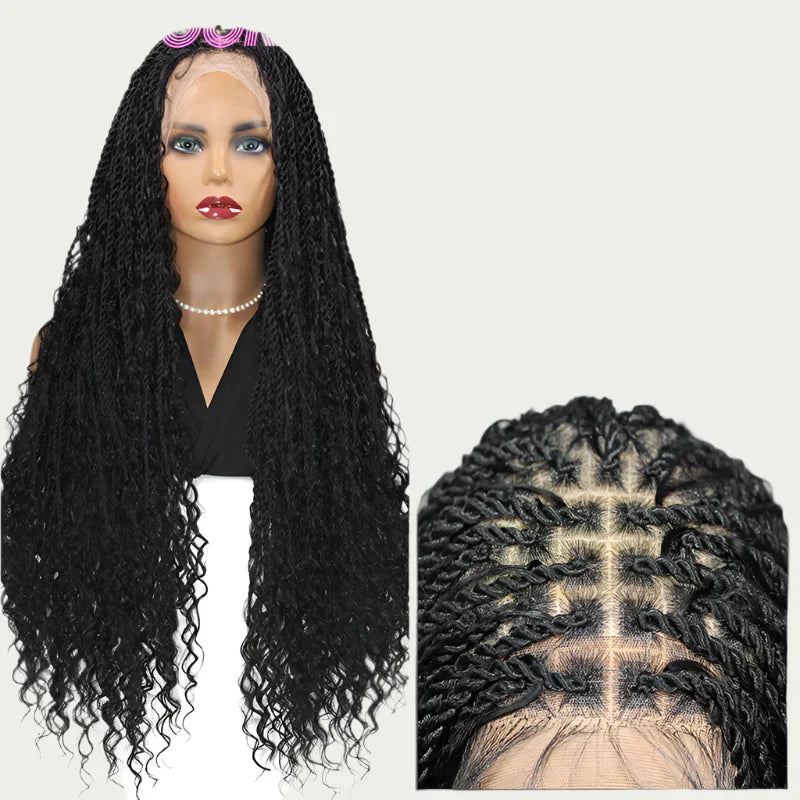 32" Bohemian Twist Braided Full Lace Wig | Curly Ends | Lightweight Synthetic Braids | Black Women
