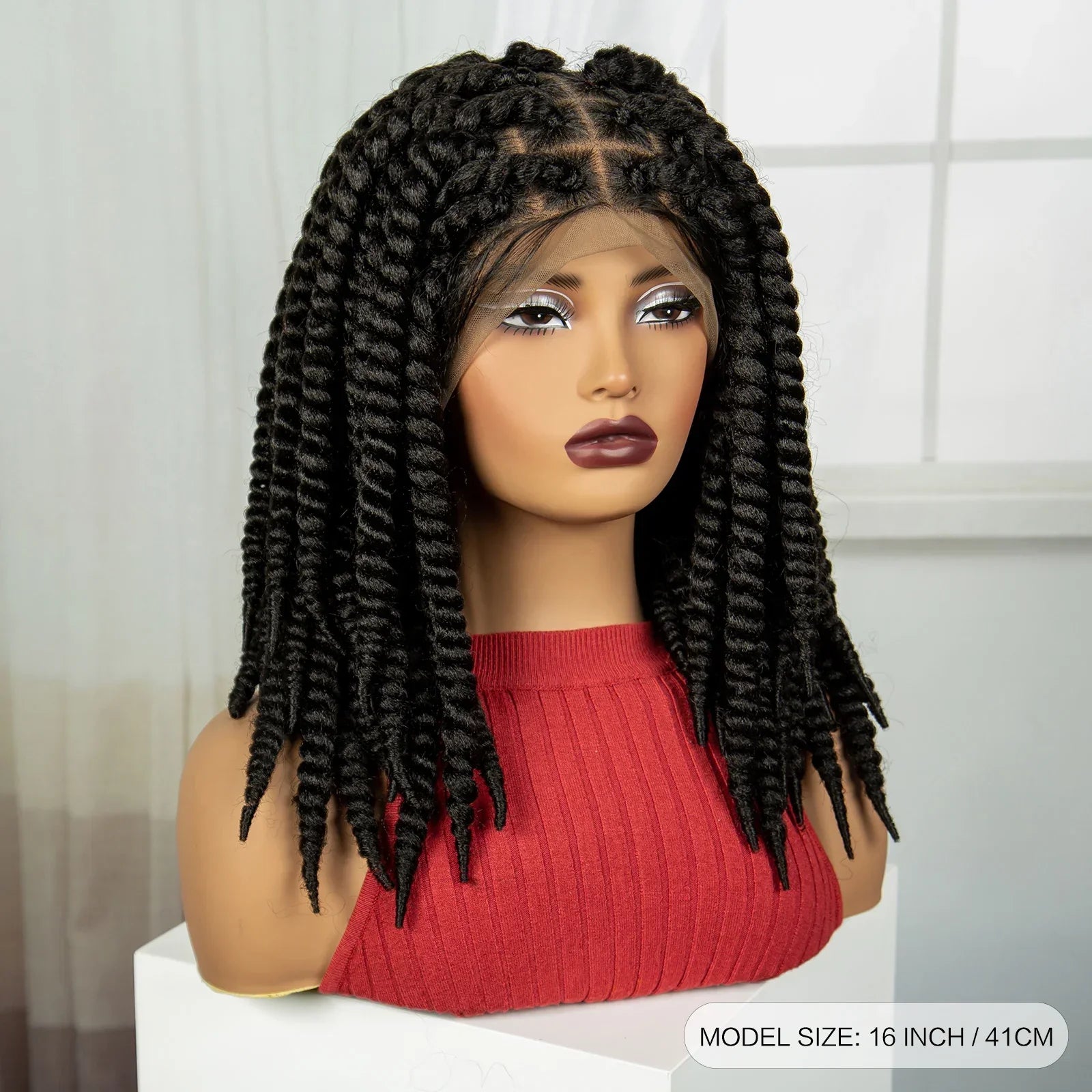 16" Twist Knotless Braids Wig | HD Full Lace | Baby Hair | Natural Look