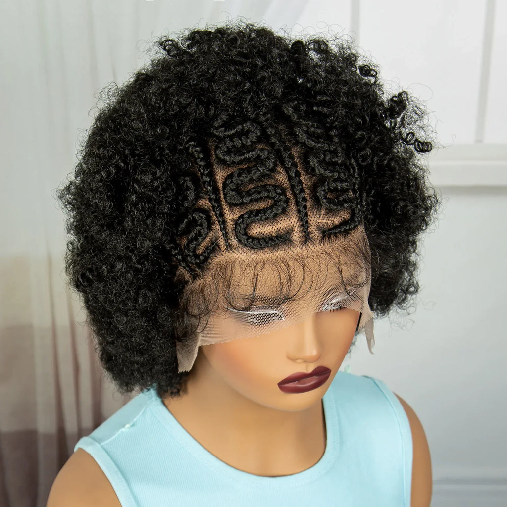 Afro Kinky Curly Cornrow Braids Wig | Transparent Full Lace | Baby Hair