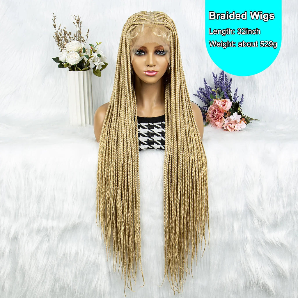 613 Blonde Box Cornrow Braided Wig | HD Full Lace Knotless Braids Wig | Synthetic Braiding Wig for Black Women