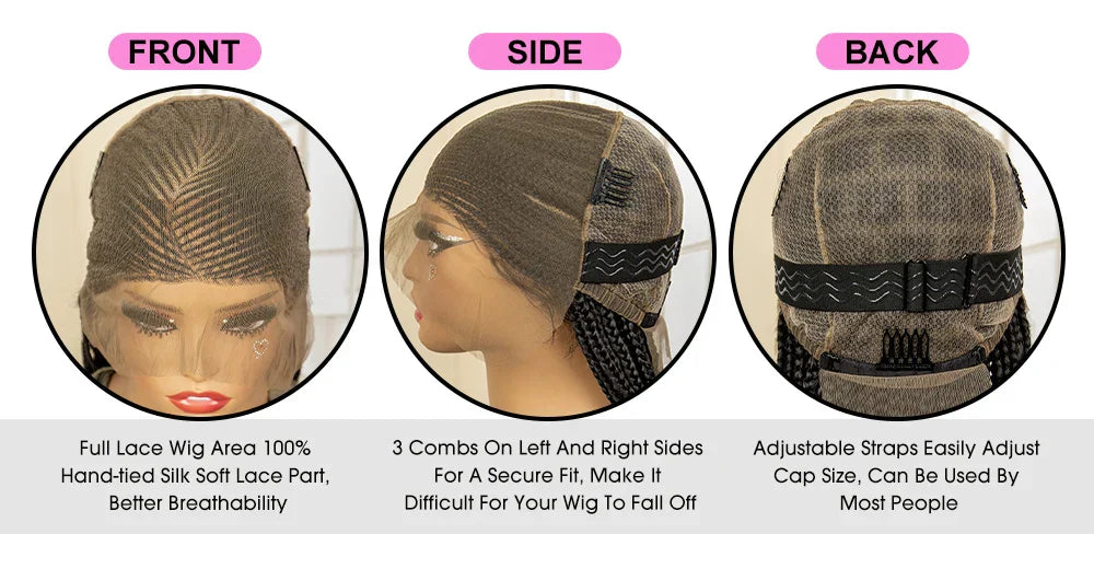 36" Full Lace Afro Cornrow Wig | Knotless Box Braids | Kanekalon Hair | For Black Women