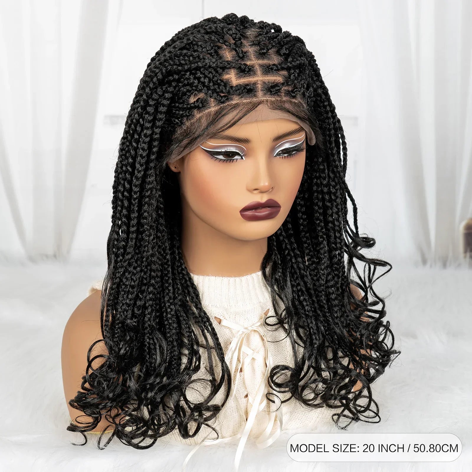 9x6 Lace Front Knotless Braids Wig with Curly Ends | Blended Box Braids