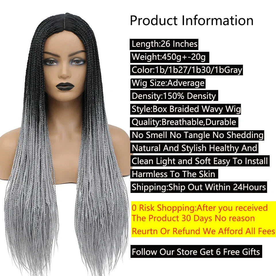26" Twist Box Crochet Braids Wig | Handmade Synthetic Braided Wig | Long African Braids | 1B/27/30/Grey | Daily Use