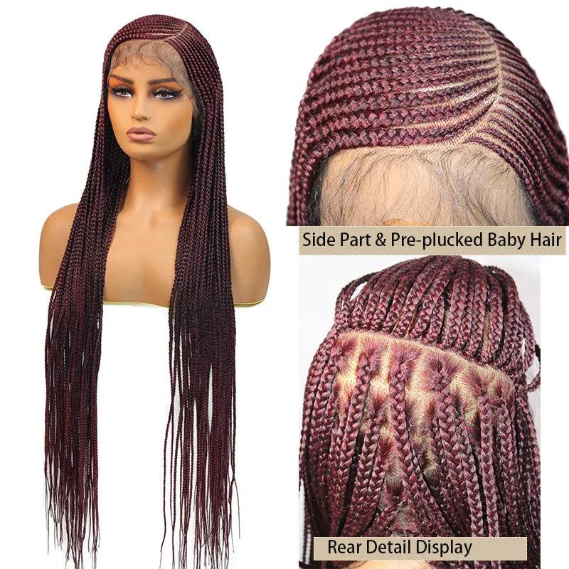 36" Blonde Cornrow Box Braided Wig | 613 Synthetic | Full Lace Front | Side Part | For Women