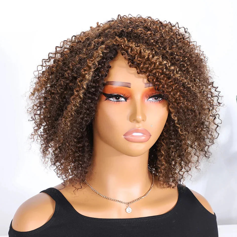 Afro Kinky Curly Black & Ombre T1B/30 Human Hair Wig | Brazilian Remy Machine Made Glueless Wigs for Women (Affordable)