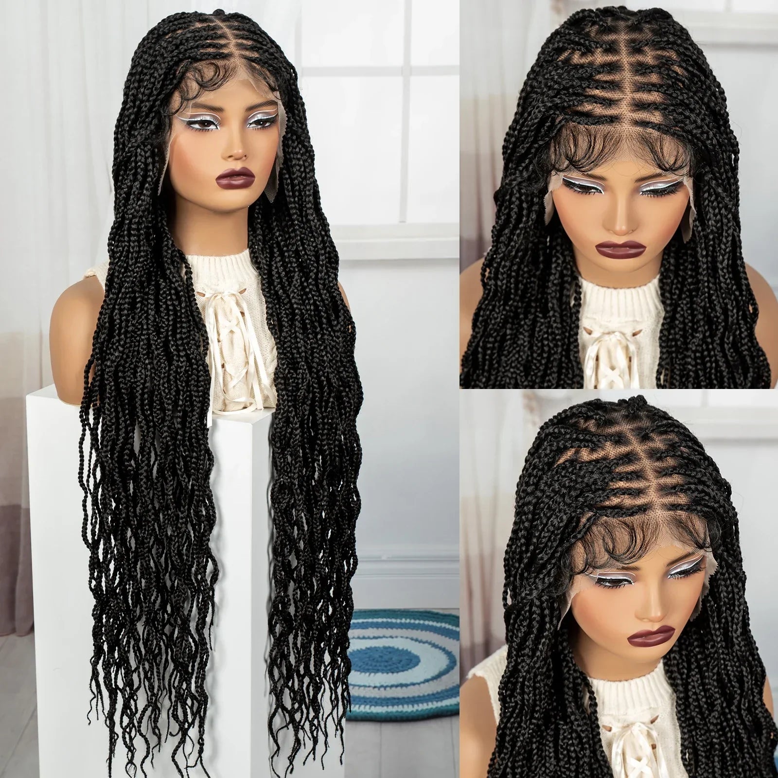 36" Long 613 Blonde Knotless Box Braids Wig | Full Lace Frontal Twist