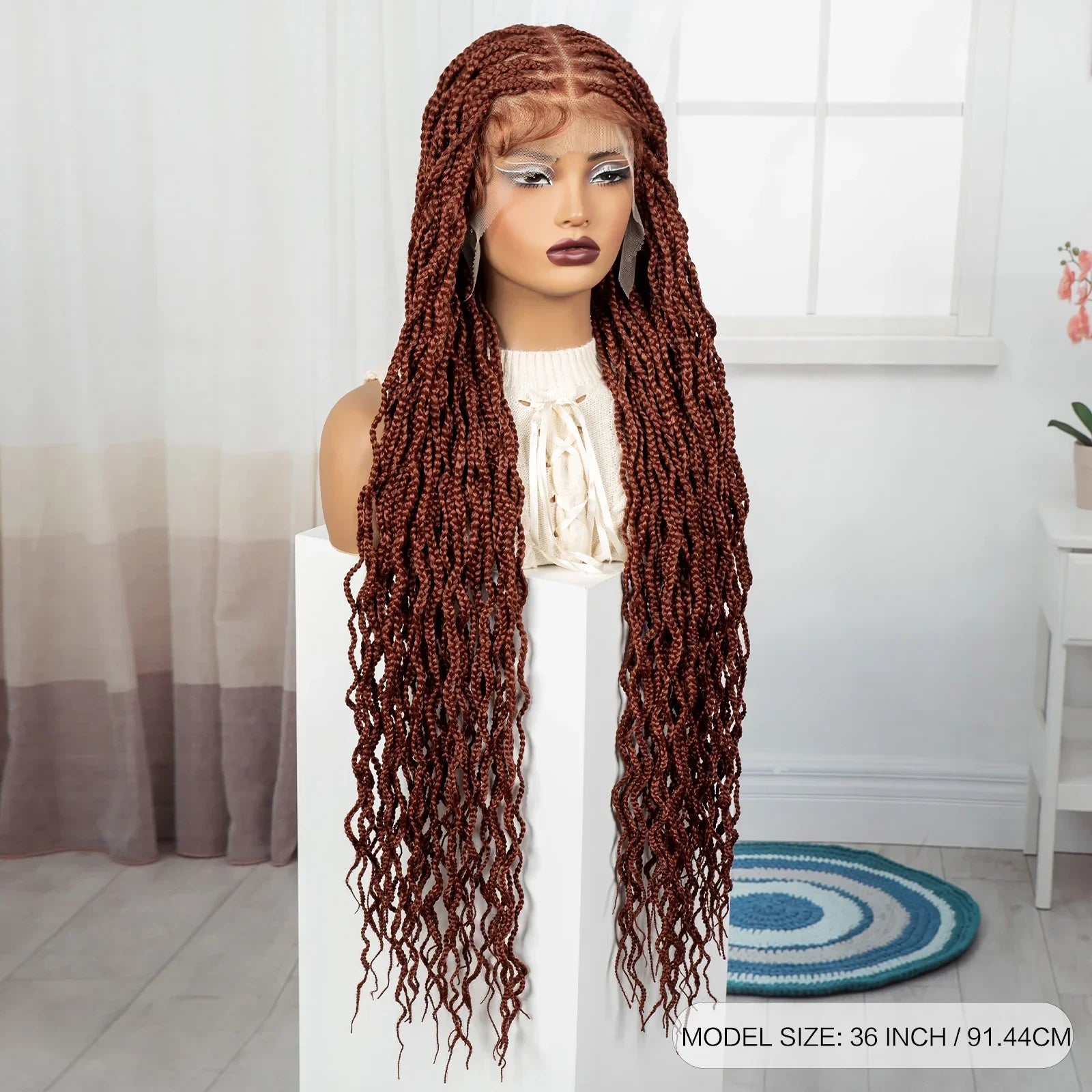 36" Boho Box Braids Wig with Curly Accents | HD Full Lace | Baby Hair