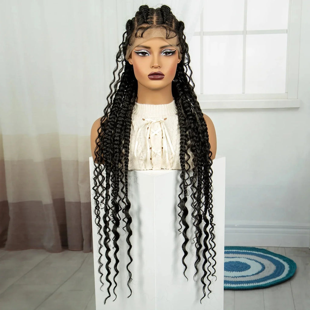 34" Twisted Cornrow Full Lace Braided Wig | Baby Hair | Synthetic Lace Front Braids | Black Women