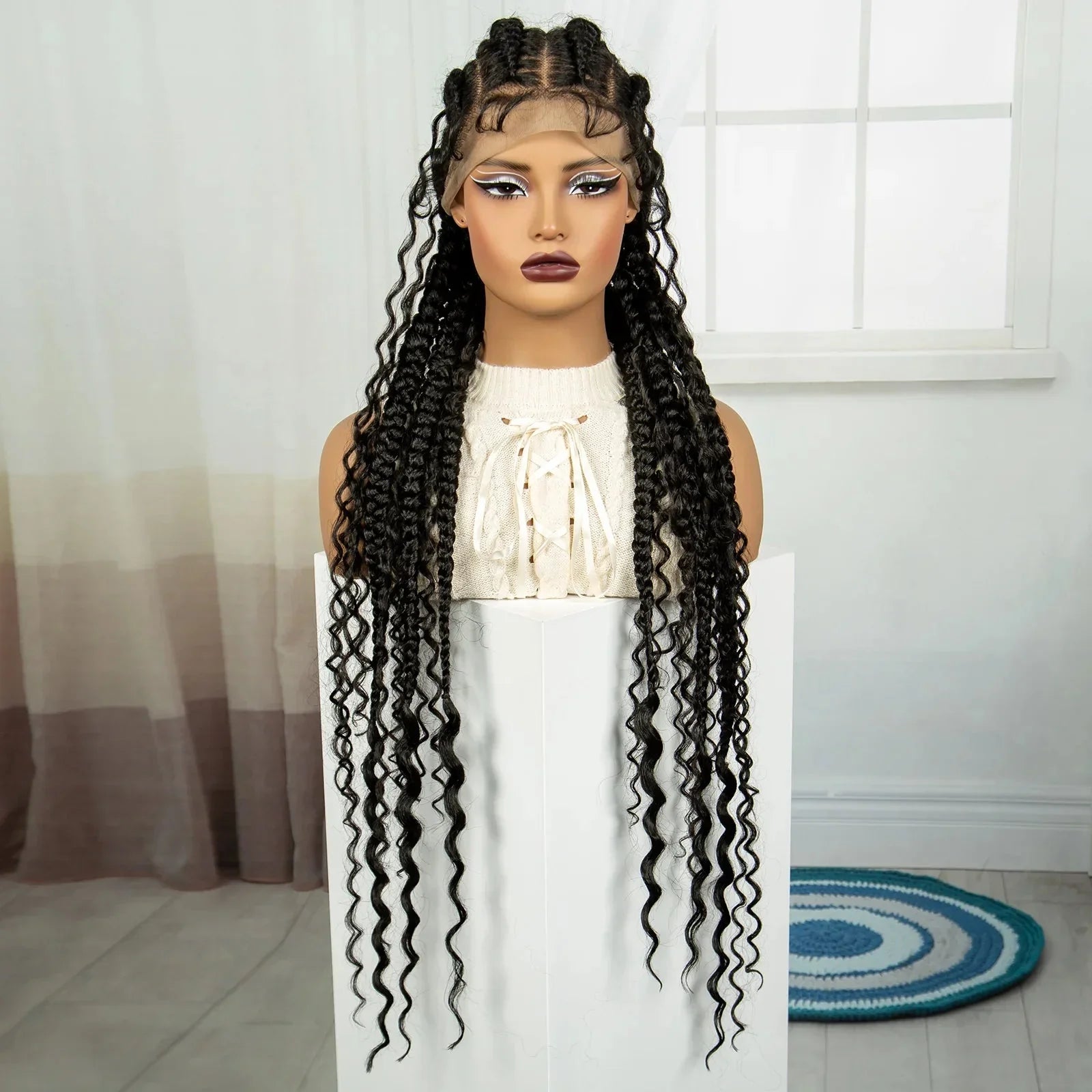 34" Twisted Cornrow Full Lace Braided Wig | Baby Hair | Synthetic Lace Front Braids | Black Women