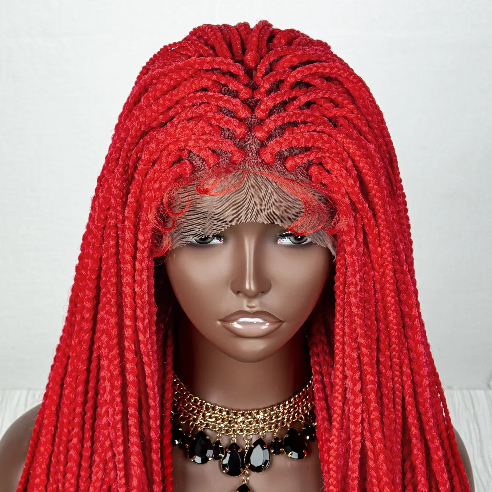 36" Water Wave Braided Wig | Lace Front | Baby Hair | Long Braids