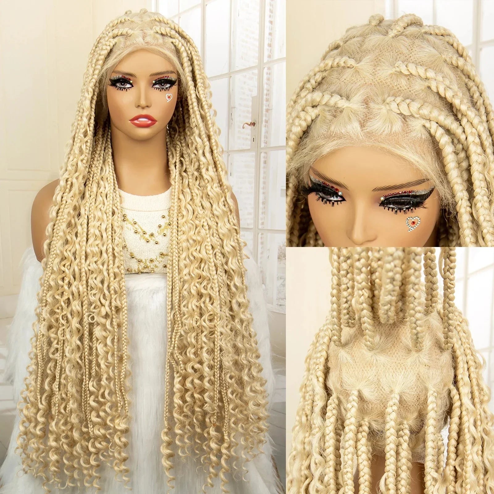 613 Blonde Knotless Boho Braids Wig | Full Lace | Baby Hair | Kanekalon Synthetic