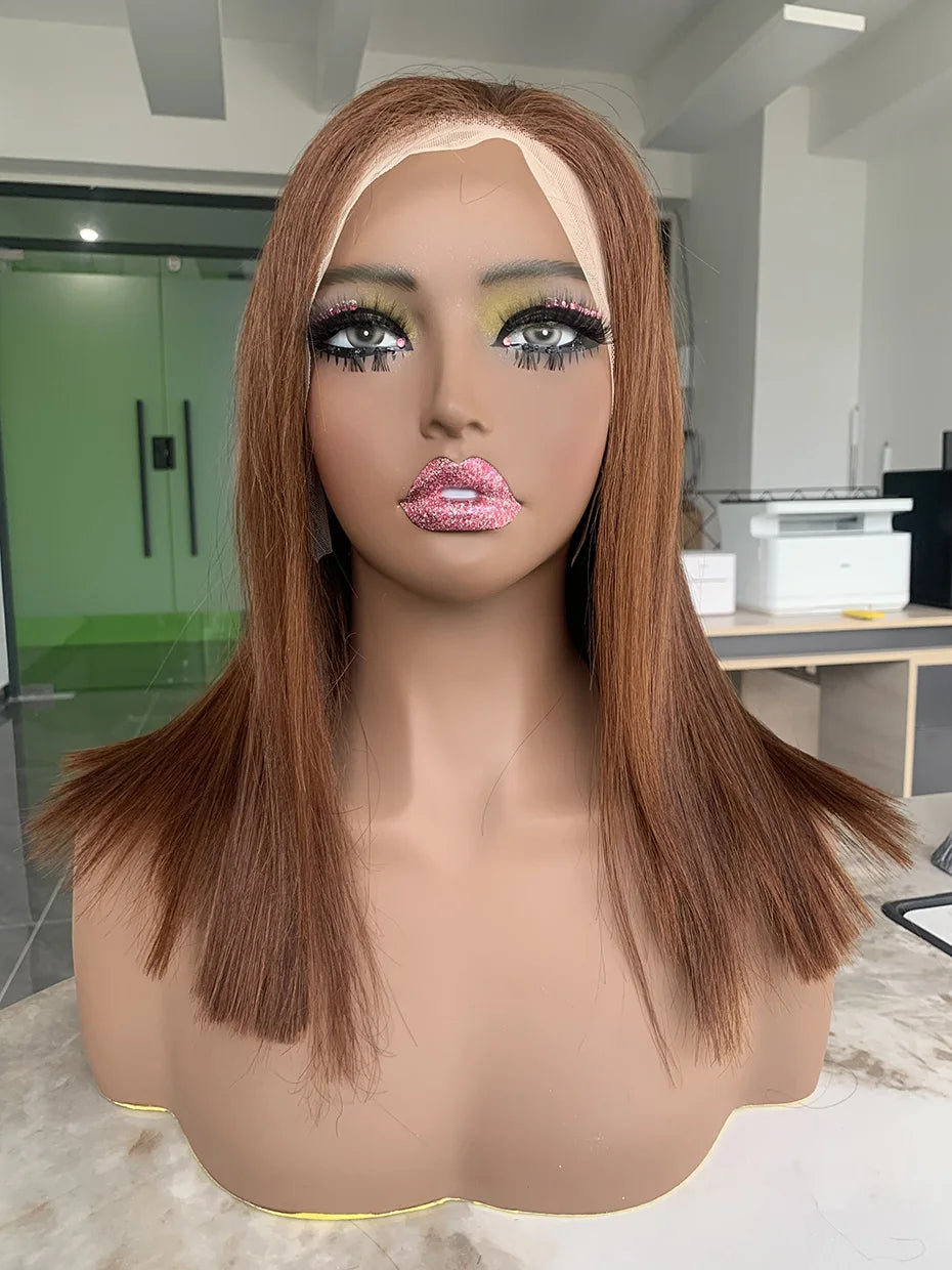 #4 Chocolate Fall Brown Bone Straight Bob Wig | 13x4 Transparent Lace Front Raw Vietnamese Human Hair (250% Density)