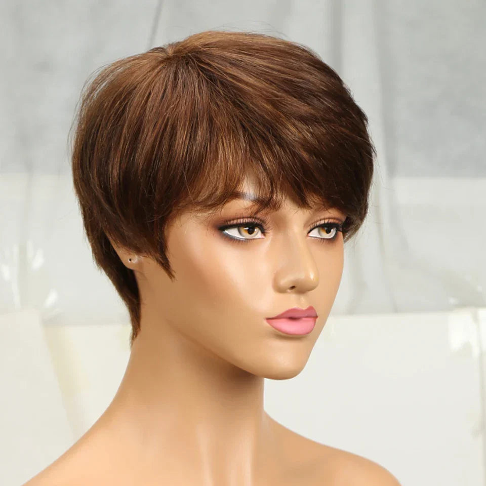 99J Burgundy Red Straight Bob Pixie Human Hair Wig with Bangs | Brazilian Remy Hair for Women