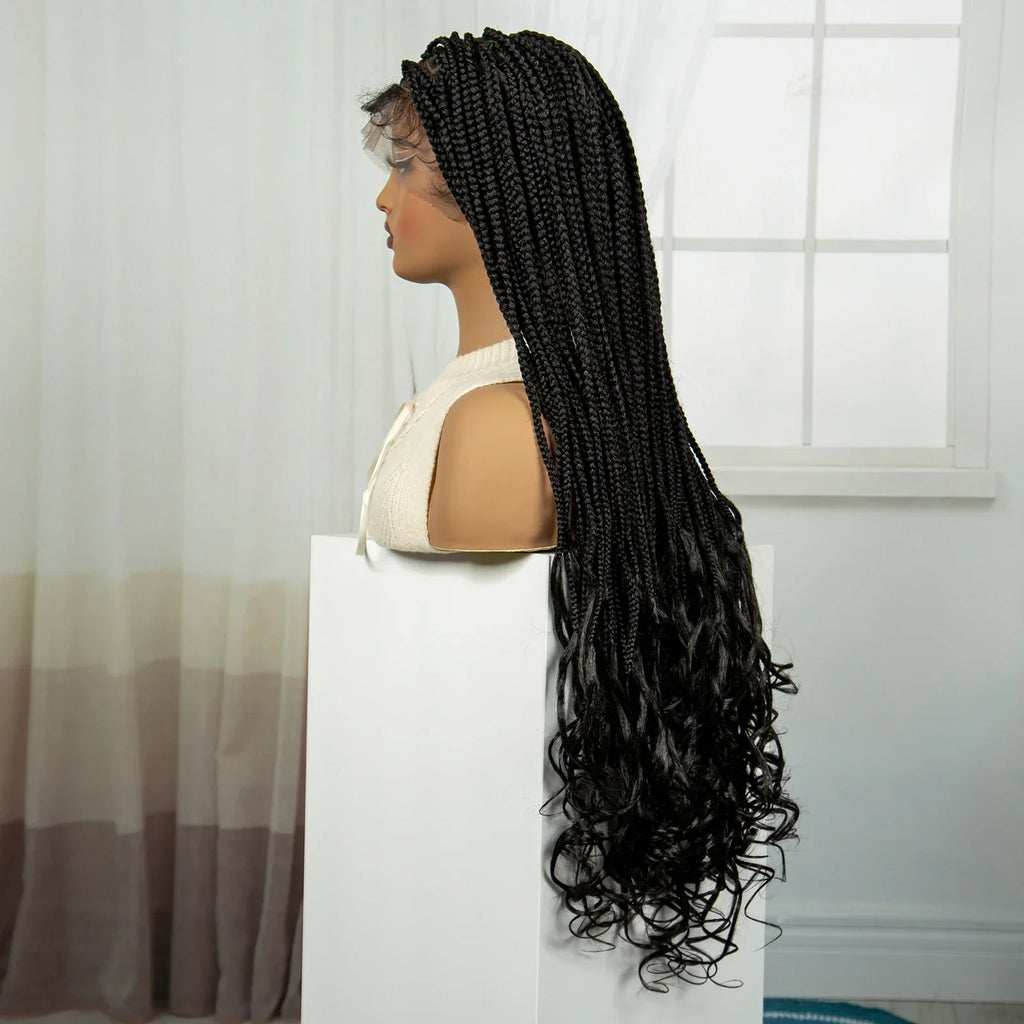 34" HD Boho Box Braids Wig | Curly Ends | Full Lace | Baby Hair