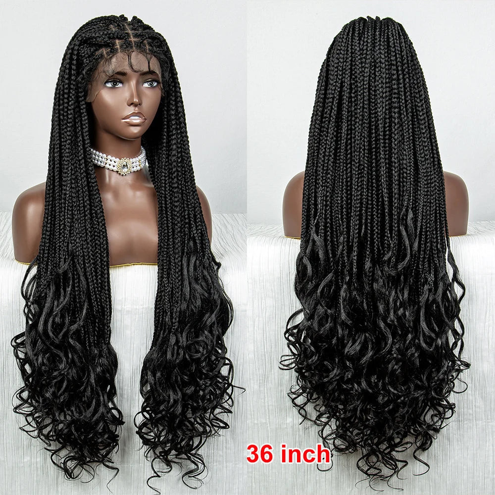 36" Water Wave Braided Wig | Lace Front | Baby Hair | Long Braids