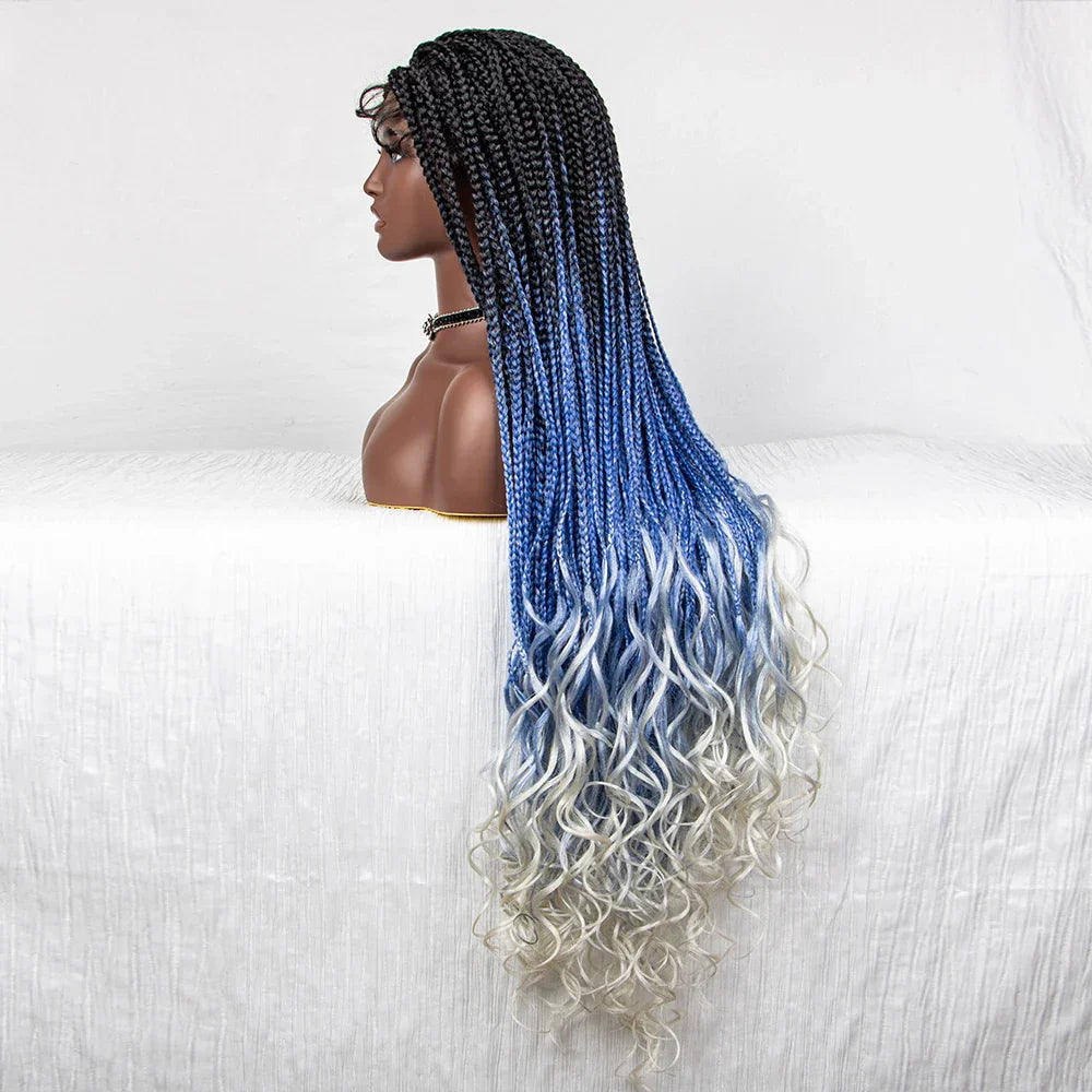 36" Water Wave Braided Wig | Lace Front | Baby Hair | Long Braids